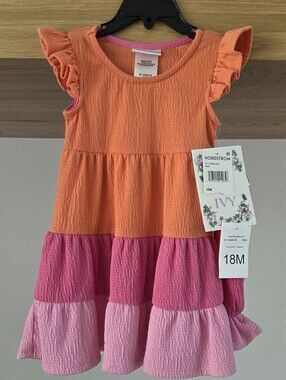 Iris & Ivy Coral & Pink Tiered Ruffle Dress